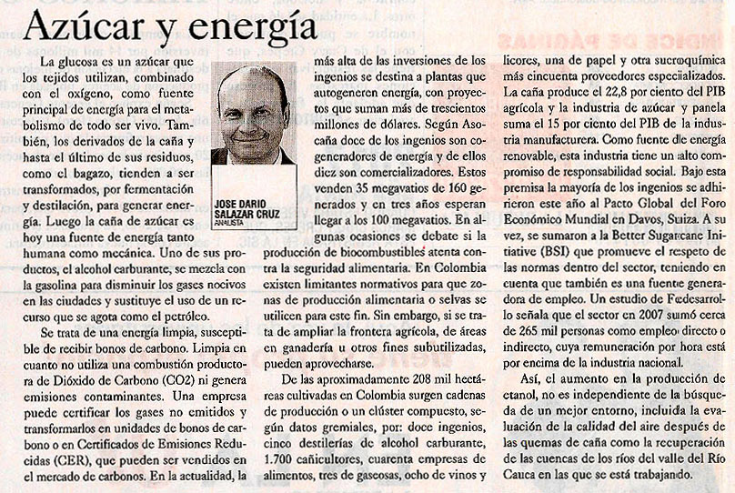 Azucar y Energía. Diario La República