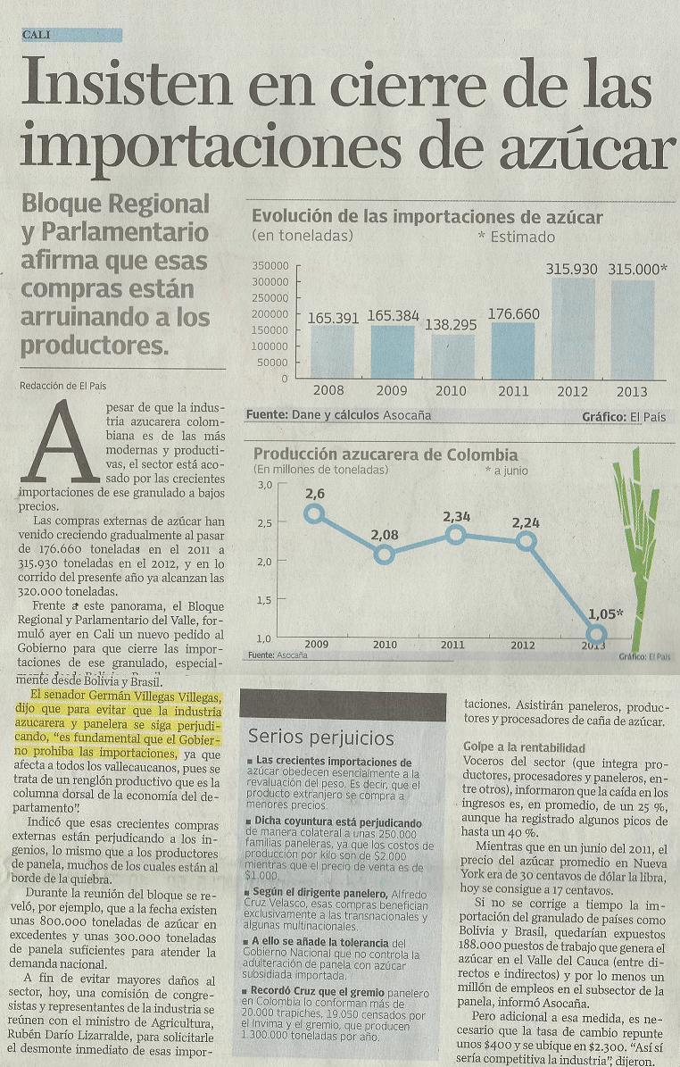 Insisten en cierre de las importaciones de azúcar. Diario El País